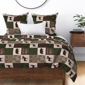 Adventure Awaits Quilt - Hunter Green and Brown - Rotated Moose, Bear, Antlers
