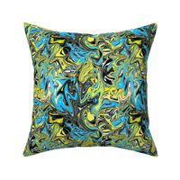 Turquoise and yellow marbled swirl