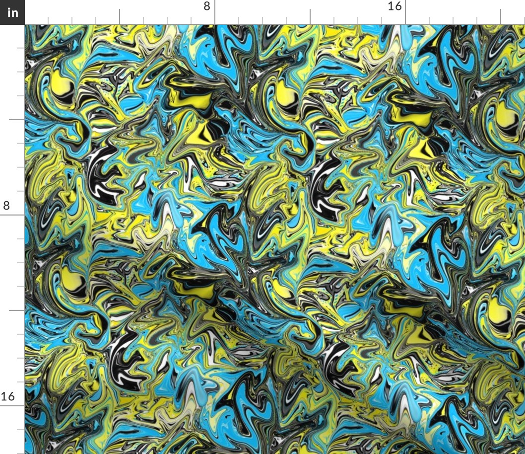 Turquoise and yellow marbled swirl