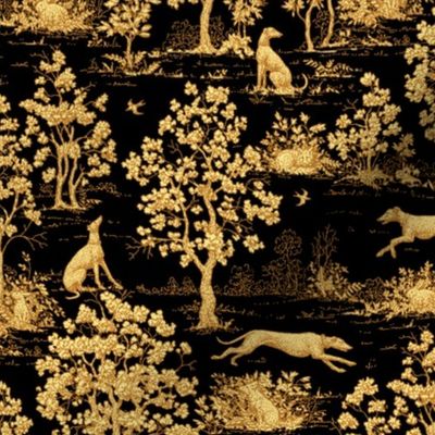 Black Harvest greyhound Toile de Jouy 