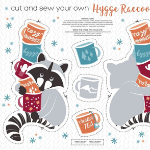 Cut and sew your own hygge raccoon with mugs // orange blue & red