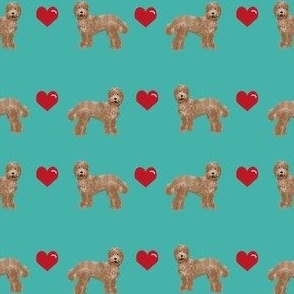 labradoodle love hearts unique dog breed fabric turquoise