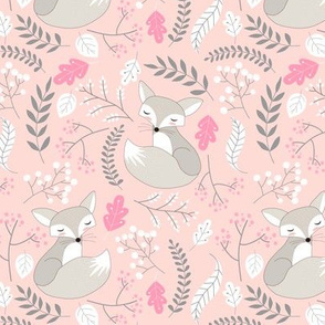 Fox - Sleepy Gray Foxes (soft pink) Baby Nursery Woodland Animals Kids Childrens Bedding P2