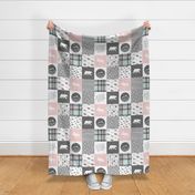 fearfully and wonderfully made - pink, grey, aviary blue - 3 color plaid patchwork fabric