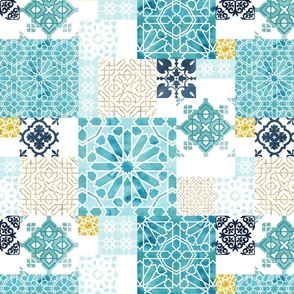 Moroccan ceramic pattern collage in gold