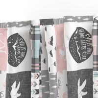 fearfully and wonderfully made - pink, grey, aviary blue - 3 color plaid patchwork fabric (90)