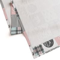 fearfully and wonderfully made - pink, grey, aviary blue - 3 color plaid patchwork fabric (90)