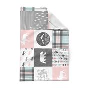 fearfully and wonderfully made - pink, grey, aviary blue - 3 color plaid patchwork fabric (90)