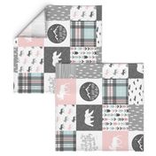 fearfully and wonderfully made - pink, grey, aviary blue - 3 color plaid patchwork fabric (90)