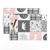 fearfully and wonderfully made - pink, grey, aviary blue - 3 color plaid patchwork fabric (90)