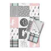 fearfully and wonderfully made - pink, grey, aviary blue - 3 color plaid patchwork fabric (90)