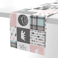 fearfully and wonderfully made - pink, grey, aviary blue - 3 color plaid patchwork fabric (90)