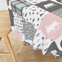 fearfully and wonderfully made - pink, grey, aviary blue - 3 color plaid patchwork fabric (90)