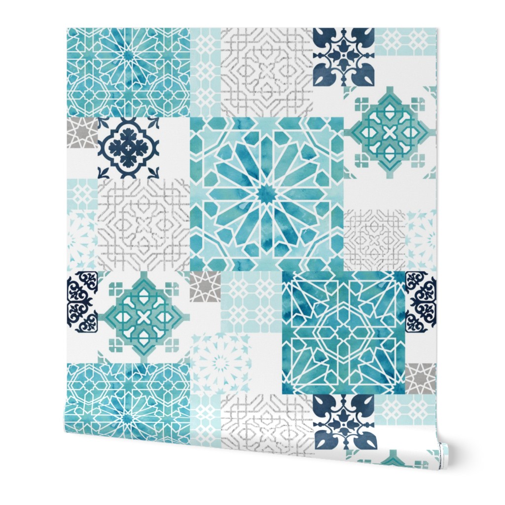 Moroccan ceramic pattern collage in silver