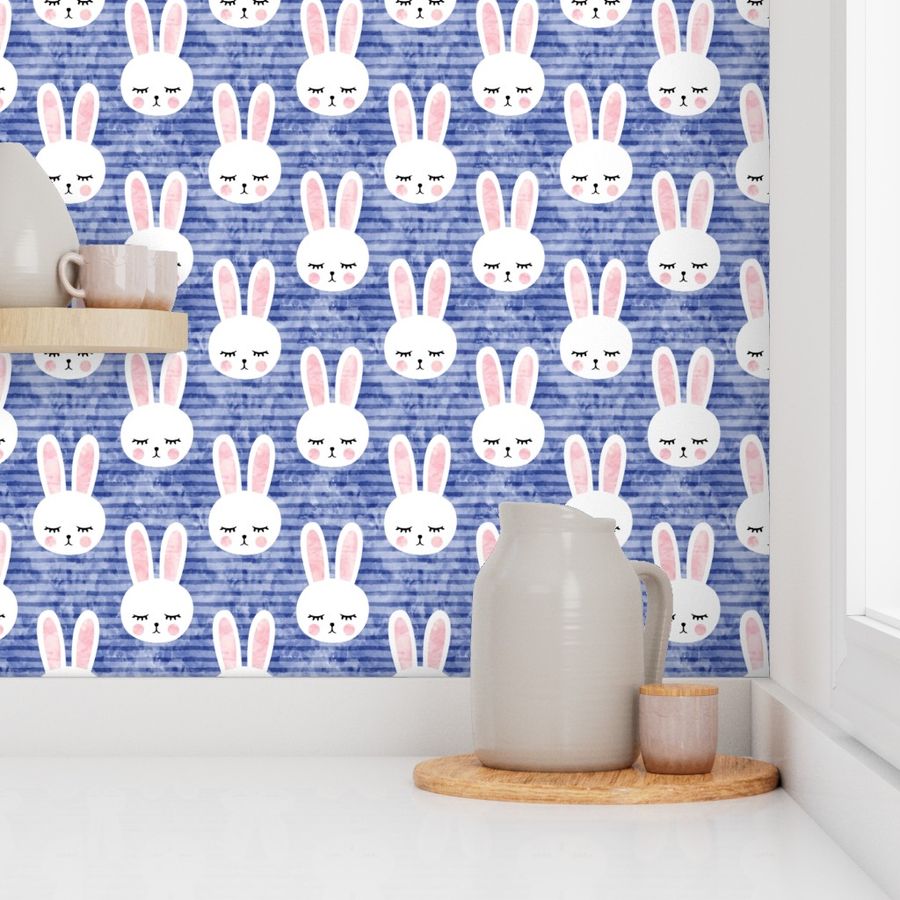  bunnies on blue (sleepy bunny)