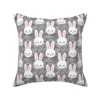 bunnies on grey (sleepy bunny) pink