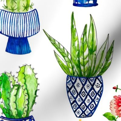 Chinoiserie Cactus in Blue and White