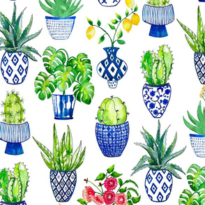 Chinoiserie Cactus in Blue and White