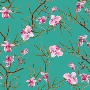 14" Pink Orchids - Aqua Green