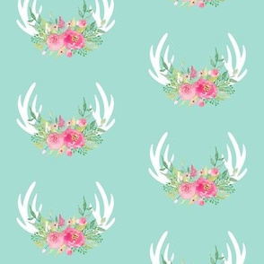 Floral Antlers (mint) - Pink Flowers Baby Girl Nursery Bedding GingerLous