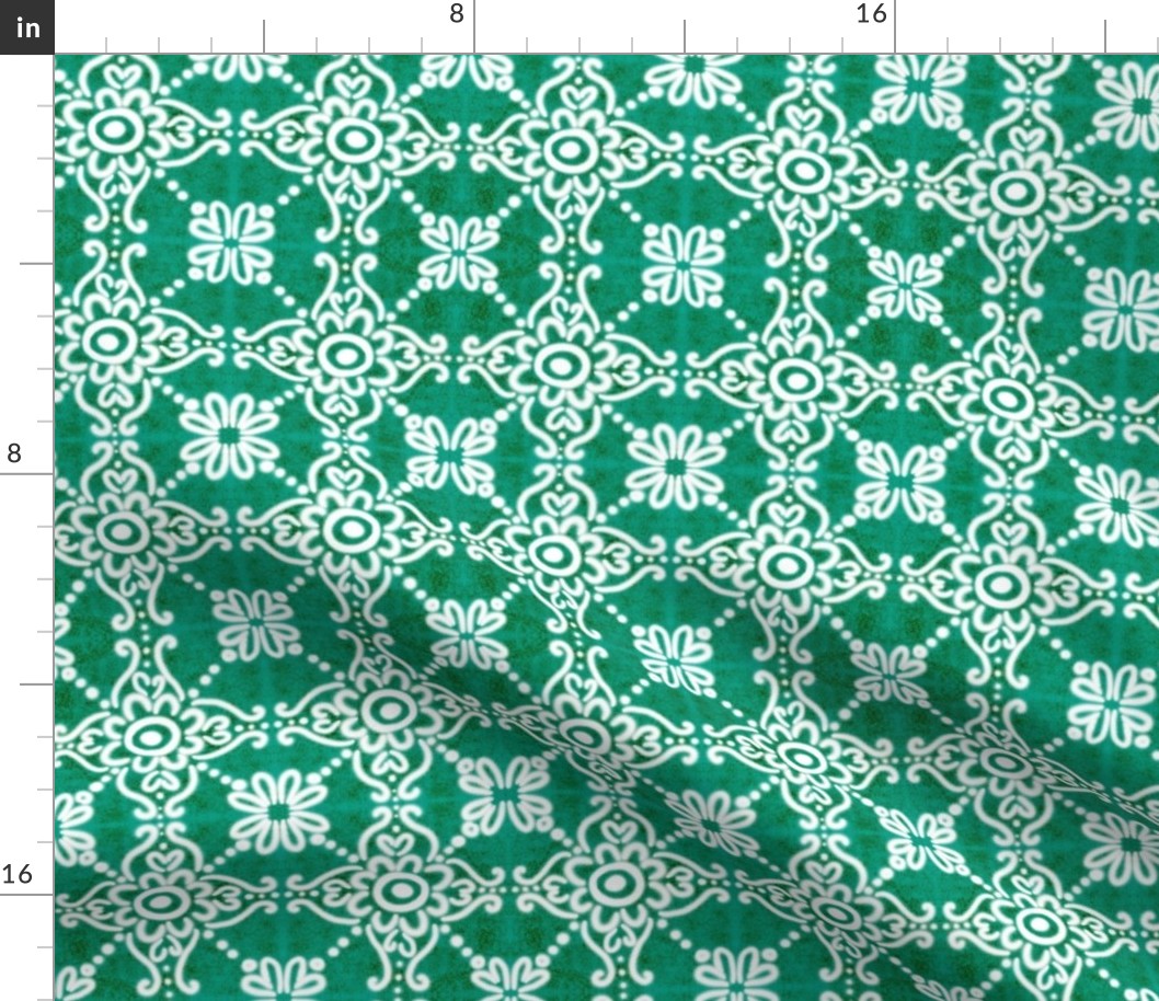 Spanish Tile N1 (Pantone Arcadia Green) Fabric | Spoonflower