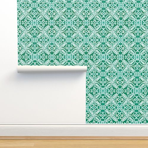 Custom Printed Removable Self Adhesive Wallpaper Roll by Spoonflower Talavera Wallpaper-Spanish Tile Pantone Arcadia Green By Helenpdesigns