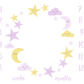 42" x 36" one yard milestone blanket - moon and stars, lavender and yellow