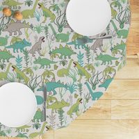 BIG Cute dinosaurs and tillandsias succulents. Dino and plants fabric. Large