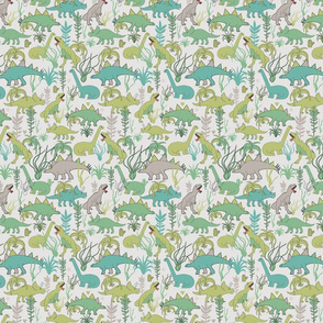 SMALL Cute dinosaurs and tillandsias succulents. Dino and plants fabric. Small