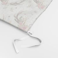 Antlers & Flowers (ROTATED) - Pink Floral Feathers Deer Antler Baby Girl Nursery Crib Sheets Bedding