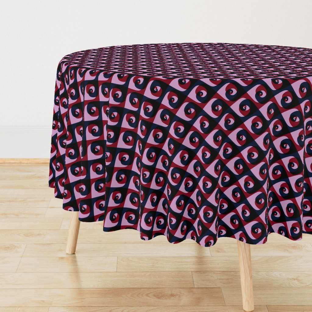 Deco swirls in orchid, burgundy and navy