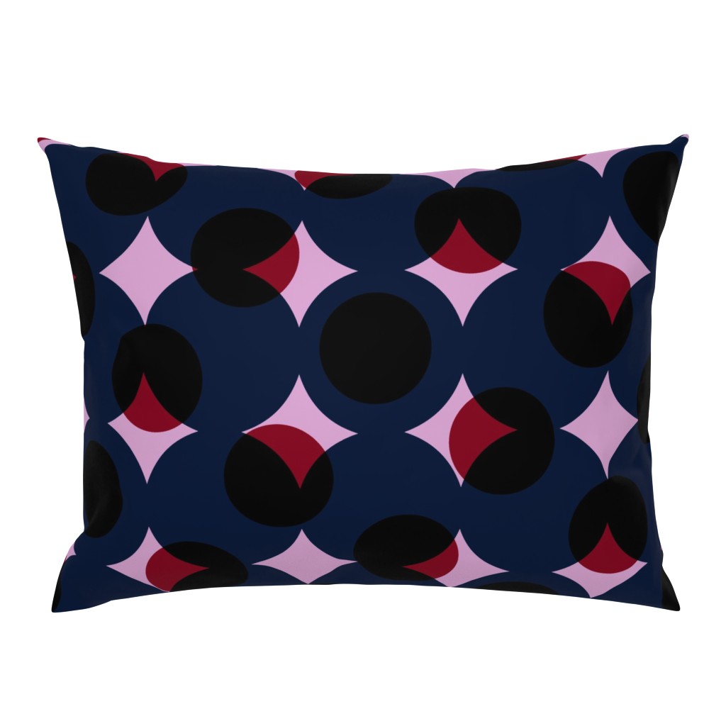 enormous halftone dots in orchid, burgundy and navy