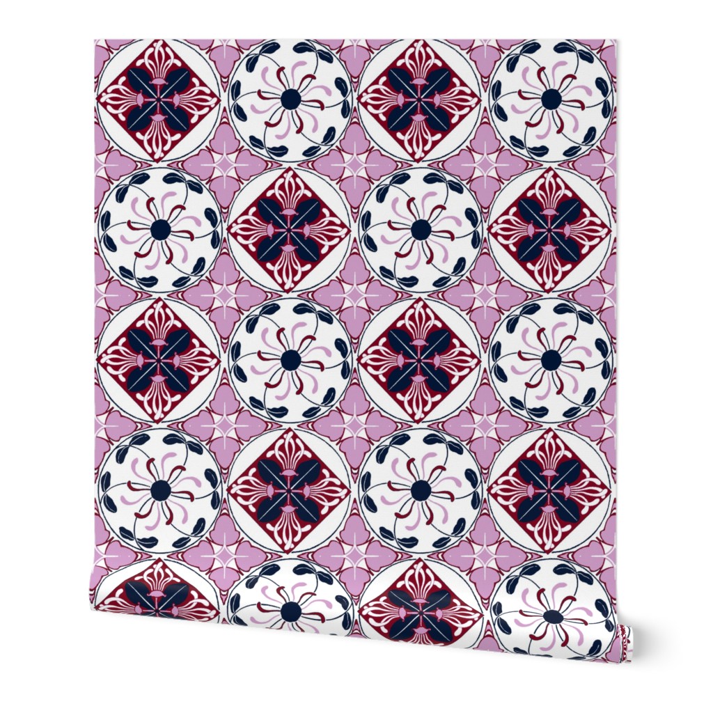 art nouveau wallflower checker burgundy orchid navy