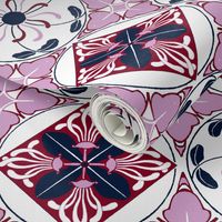 art nouveau wallflower checker burgundy orchid navy