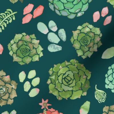 watercolor succulent forest green