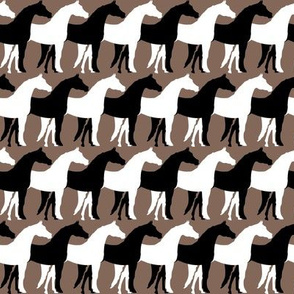 Two Inch Black and White Overlapping Horses on Taupe Brown