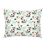 Cute kids historical hero theme viking battle ship whale and scandinavian woodland in mint and orange gender neutral