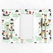 Cute kids historical hero theme viking battle ship whale and scandinavian woodland in mint and orange gender neutral