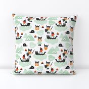 Cute kids historical hero theme viking battle ship whale and scandinavian woodland in mint and orange gender neutral