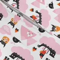 Cute kids historical hero theme viking battle ship whale and scandinavian woodland in pink and orange for girls