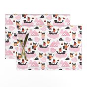 Cute kids historical hero theme viking battle ship whale and scandinavian woodland in pink and orange for girls