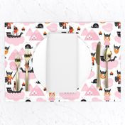 Cute kids historical hero theme viking battle ship whale and scandinavian woodland in pink and orange for girls