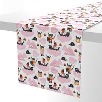 Cute kids historical hero theme viking battle ship whale and scandinavian woodland in pink and orange for girls