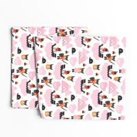 Cute kids historical hero theme viking battle ship whale and scandinavian woodland in pink and orange for girls