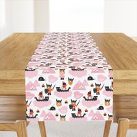 Cute kids historical hero theme viking battle ship whale and scandinavian woodland in pink and orange for girls