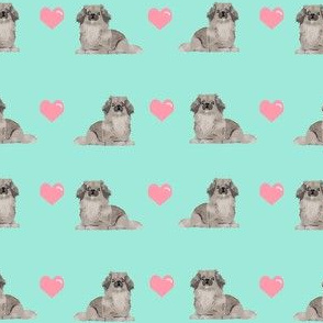 pekingese hearts love hearts dog breed fabric mint