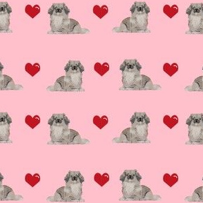 pekingese hearts love hearts dog breed fabric pink