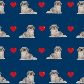 pekingese hearts love hearts dog breed fabric navy