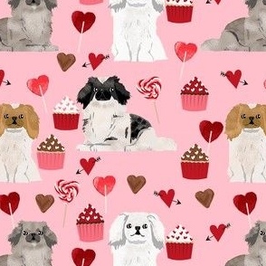 pekingese valentines day cupcakes love hearts dog breed fabric pink