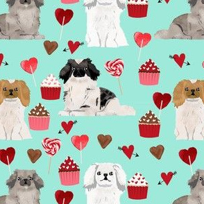 pekingese valentines day cupcakes love hearts dog breed fabric mint